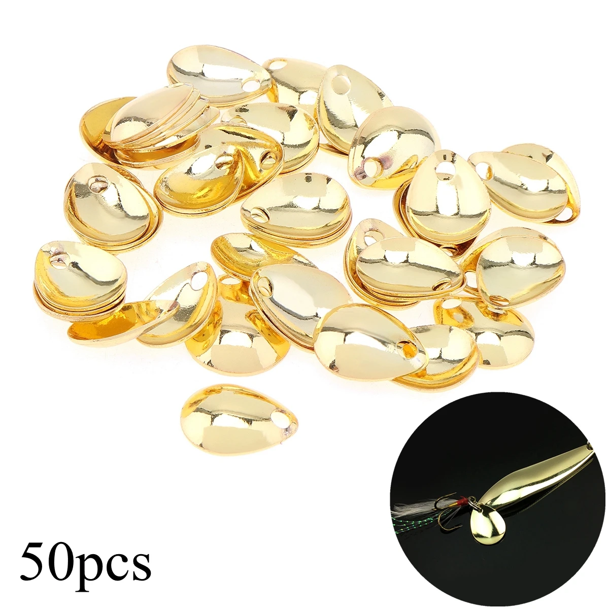 

50pcs/set 15mm DIY Spinner Bait Noise Metal Spoon Gold Silver Fishing Lure Tail Fishing Accessories