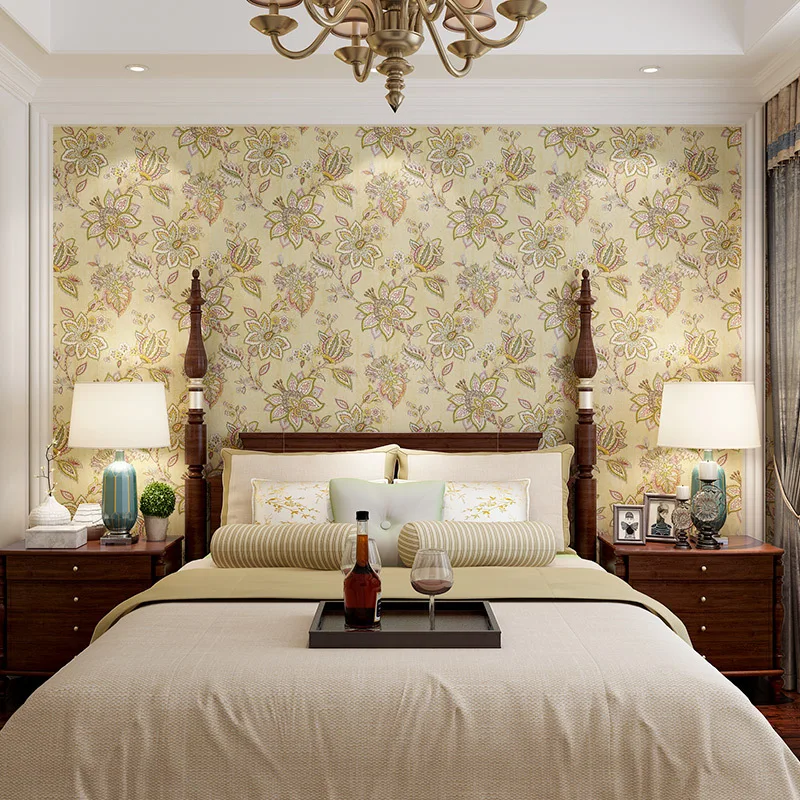 

American Style Thick Wallpaper Florals Pattern Thick Non Woven Wallpaper Pastoral Living Room Bedroom Background Home Decoration