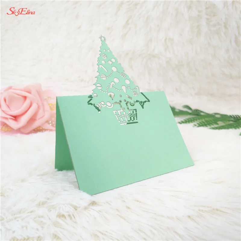 Light Green 10 шт. лазерная резка Рождественская елка форма стол имя карты место карты Свадебная вечеринка украшения пользу 8Z - Цвет: Light Green