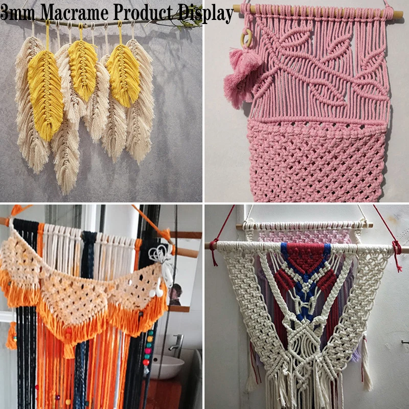 

3mm 100% Colorful Cotton Cord Rope Handmade Boho Decor Thread Twisted Craft Macrame String DIY Home Wedding Decoration Supply