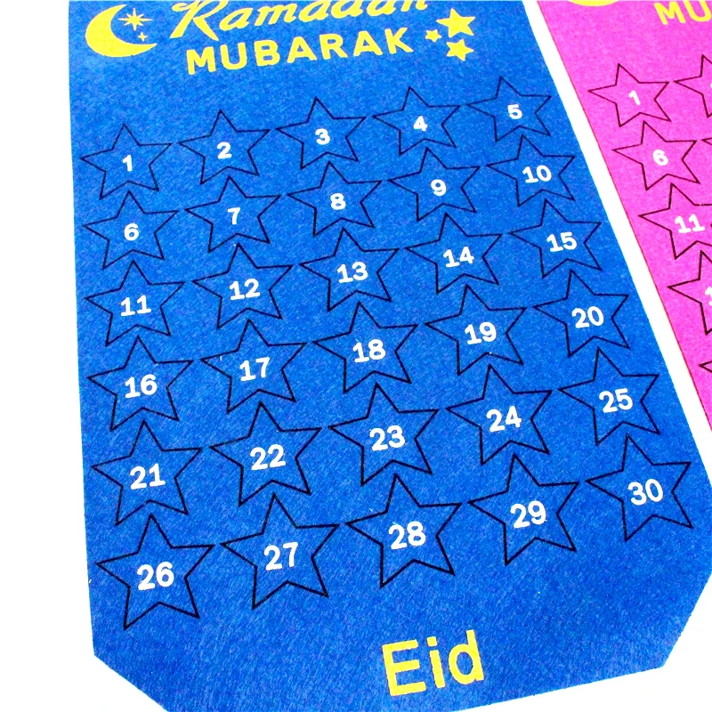 

ZLJQ Ramadan Wall Calendar Iftar Decoration Blue Purple Felt Cloth Diy Creative Eid Countdown Wall Calendar Muslim Supplies