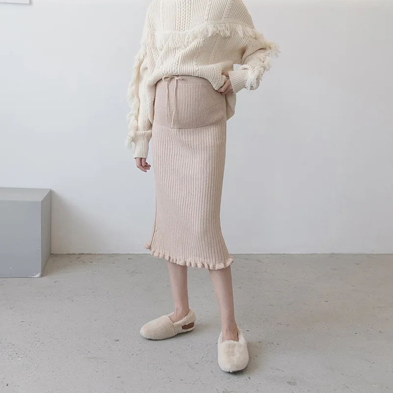 

Autumn Winter Thick Warm Knitted Maternity Belly Skirts Woolen Stretch Pencil Skirts Clothes for Pregnant Women Pregnancy