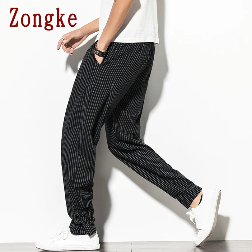 

Zongke Striped Men's Pants Harajuku Men Clothing Black Pants Men Trousers Hip Hop Streetwear M-5XL 2021 New Arrivals