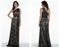 free shipping formal gown elegant 2018 new design vestido de festa long black one shoulder bow sashes lace bridesmaid dresses