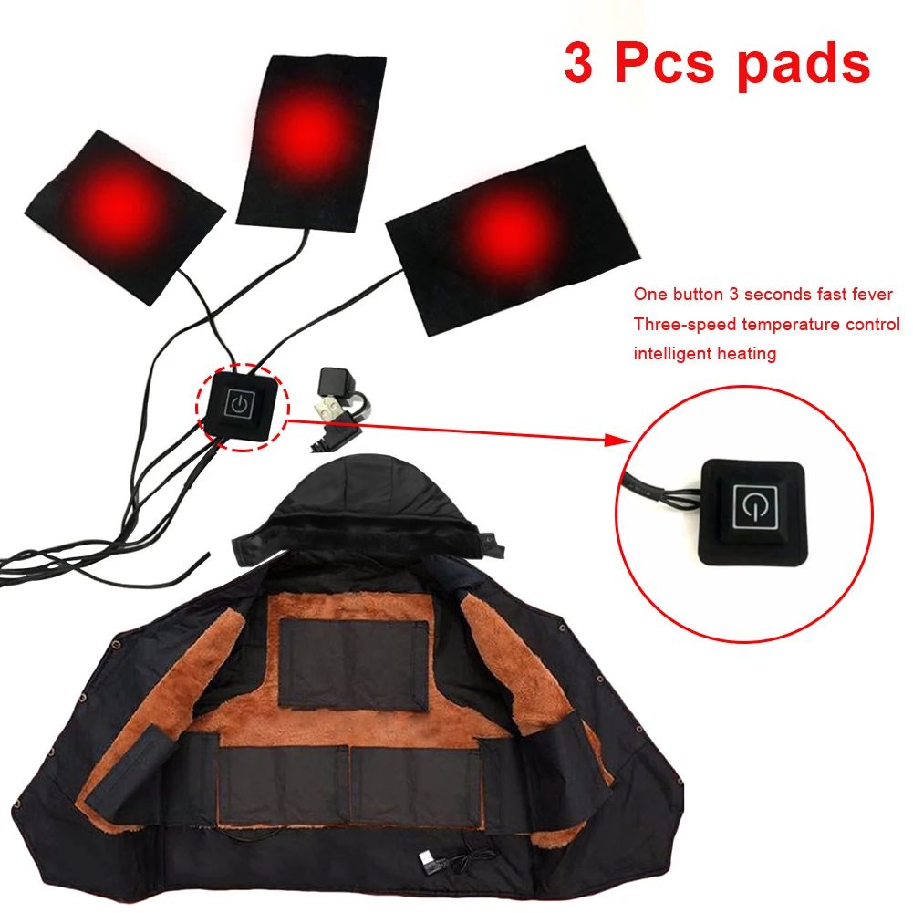 

Heat Vest Heating Pads Three-Level Thermostat USB Electric Heated Jacket Inserts Outdoor Winter Warm Fever Film