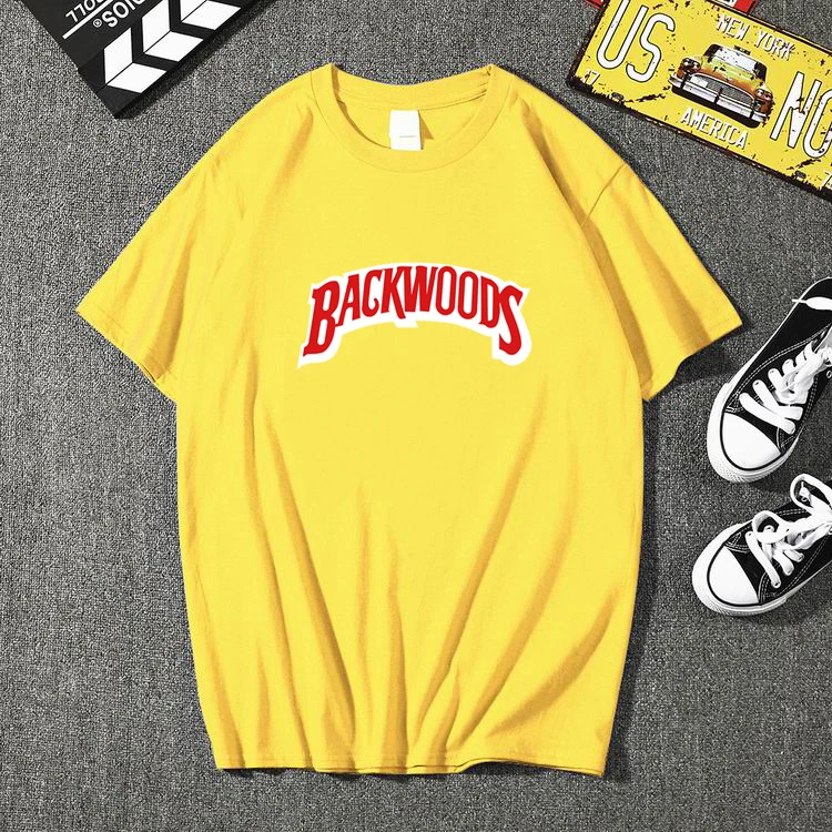 Летний Для мужчин BACKWOODS печать T рубашка мужская мода короткий рукав, о-образный вырез, хлопковая футболка в стиле хип-хоп Рок уличная Для мужчин Костюмы - Цвет: Цвет: желтый