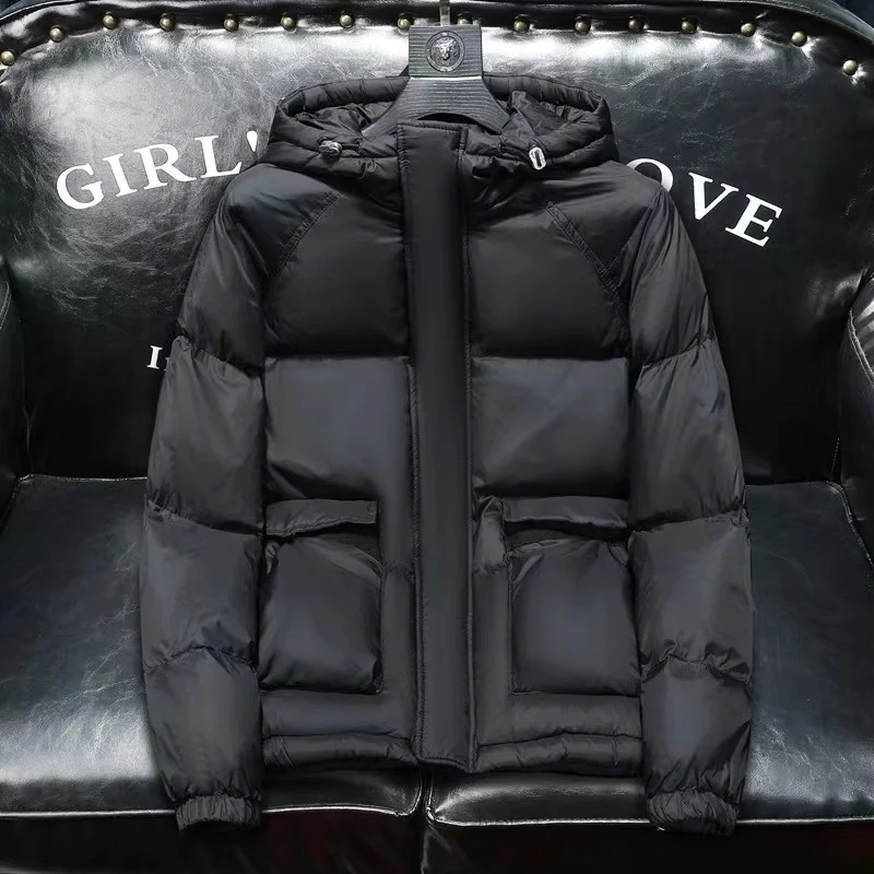 2021 winter new casual white duck down high-end fashion slim bread jacket men's hooded down jacket