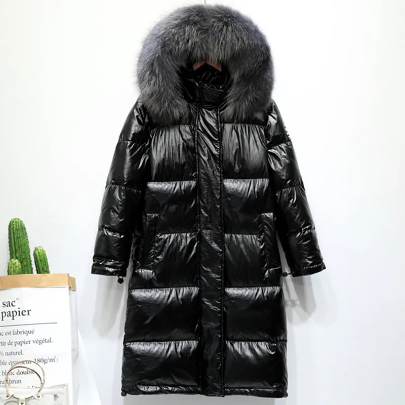 Black and gray Fur Женский пуховик, новинка, зимнее пальто с большим воротником из натурального меха, Женская Длинная утепленная парка с капюшоном, YRF14 - Цвет: Black and gray Fur