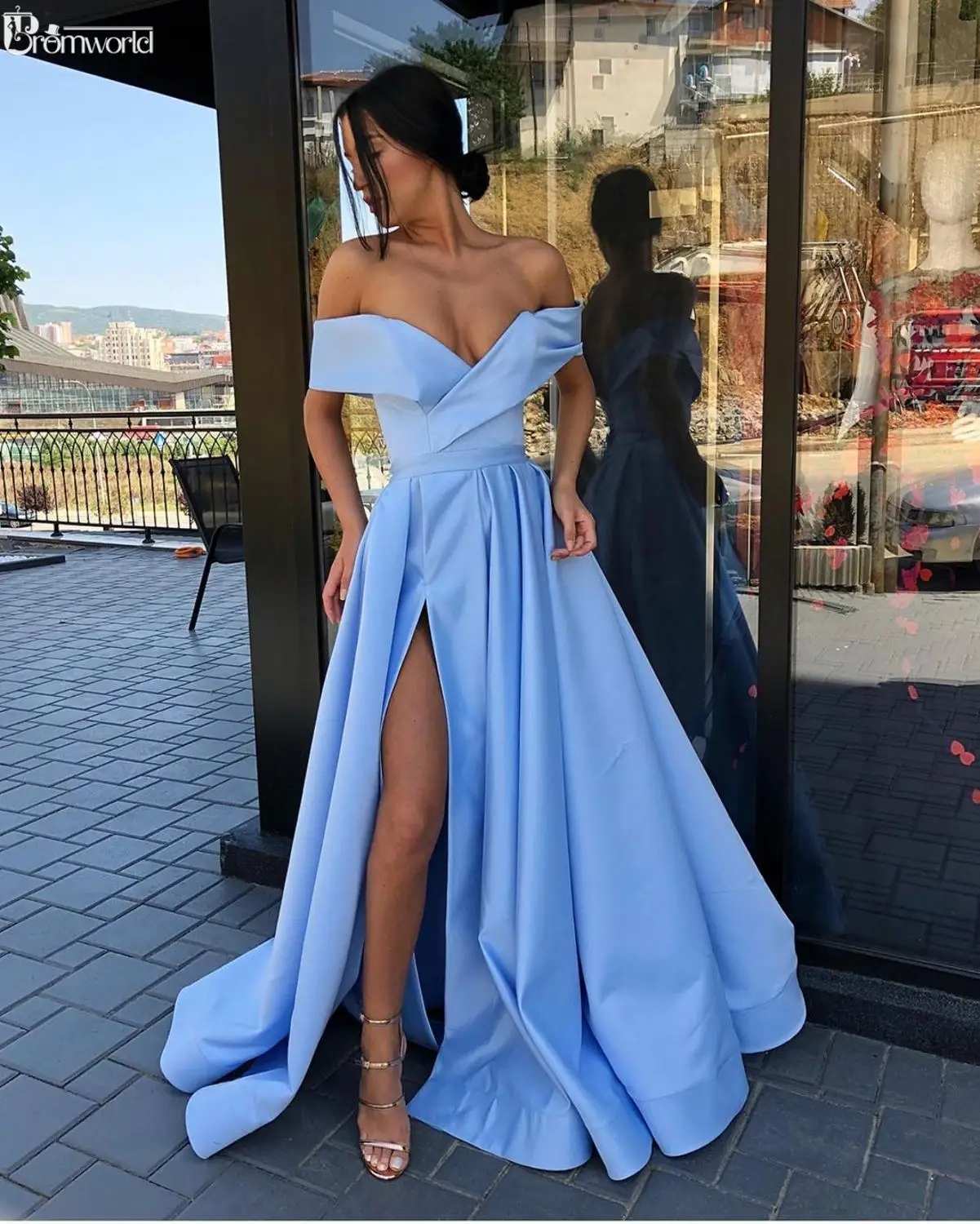 Элегантное голубое небо вечерние платья 2021 сексуальный Высокий разрез атласное