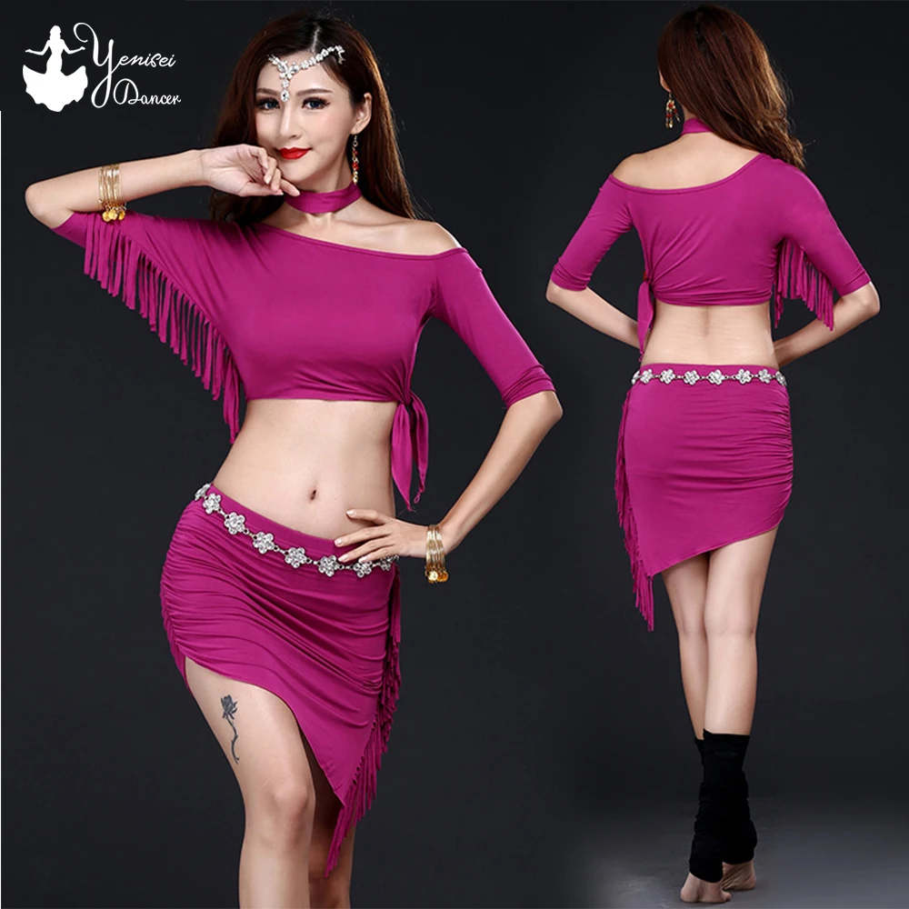Костюм для танца живота женский пикантный комплект из топа с коротким рукавом до
