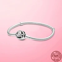 femme pulseira 925 sterling silver bracelet white enamel daisy flower snake chain bracelets bangles women jewelry making gift