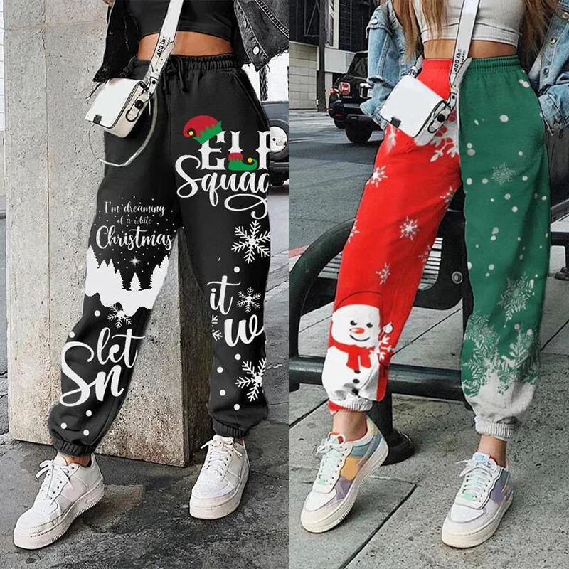 

Fashion Women Christmas Snowflake Printing Sweatpants Casual Trousers Long Pants Women Outdoor Casual Loose Warm Trousers
