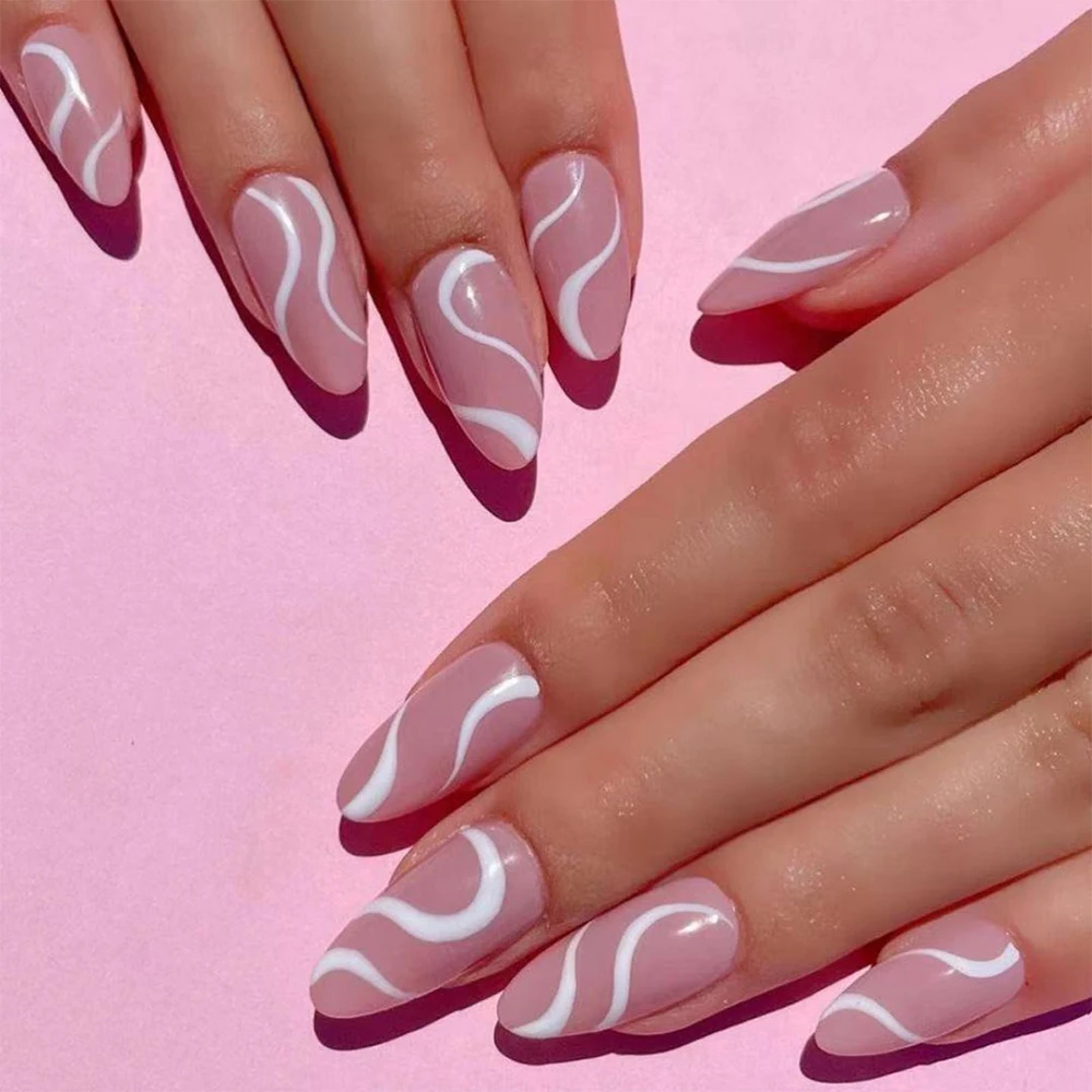 

2021 24Pcs/Box Charming Pink Flame Short Ballet Wearable Fake Nails press on Square Head Full Cover Detachable Finished