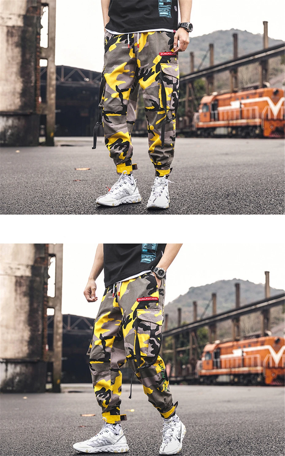 Мужские желтые камуфляжные брюки Уличная Брюки в стиле милитари Jogger Pant хип-хоп Camo Sweat pants Мужские брюки длиной до щиколотки из хлопка