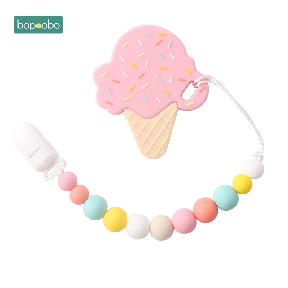 Bopoobo 1 шт., детский прорезыватель, соски, клипсы, подарок для ребенка, пищевые силиконовые грызуны, прорезыватель из бисера, BPA бесплатно, подарок для ребенка, игрушки, силиконовые бусины - Цвет: Pink Ice Cream Set