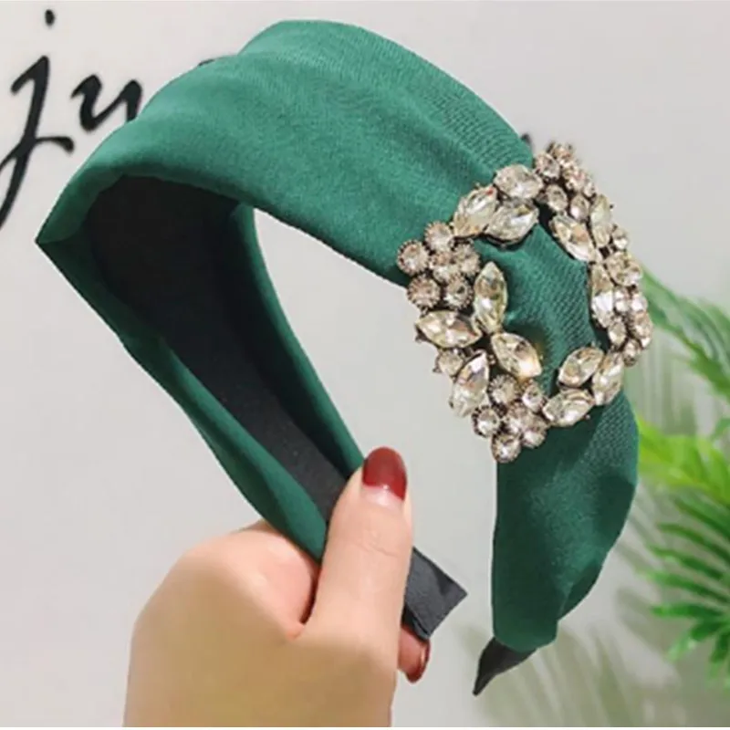 

Yellow Crystal Headband Wide for Women Hair Accessories Side Crystals Decorated Hairband Solid Adults Head Band Women Headpiece