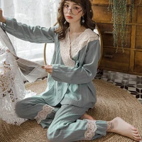 fdfklak new pregnant suit cotton washed double gauze spring autumn breathable feeding pajamas home clothing nursing