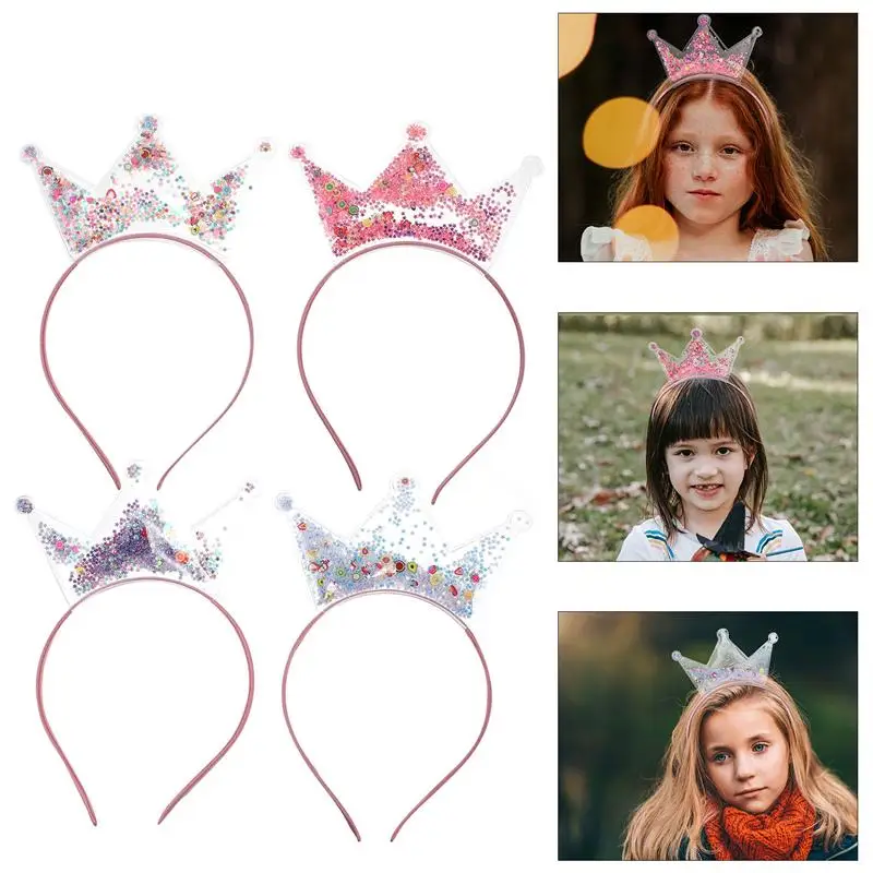 

4pcs Crown Hair Hoops Bright Bling Hairbands Party Glitter Sequin Headdress