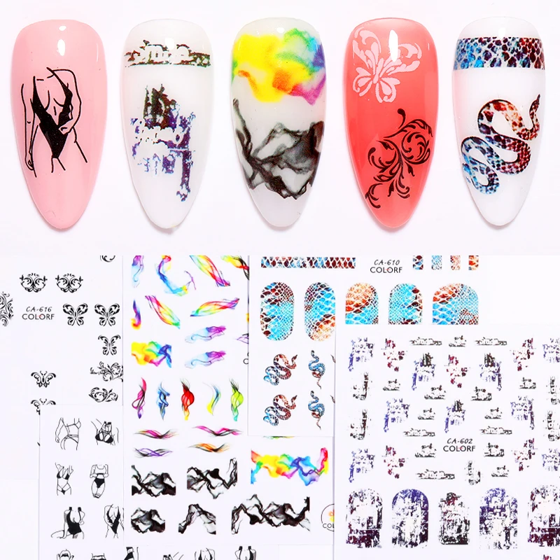 1 лист 3D наклейки для ногтей нестандартные смешанные узоры красочные
