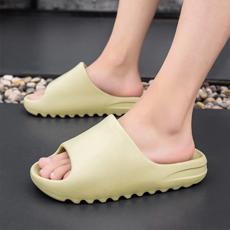 

2021 Women Summer Slides Breathable Cool Beach Slippers Fish Mouth Flip Flops Men Sandals Lightweight Bone White Plus Size 36-45