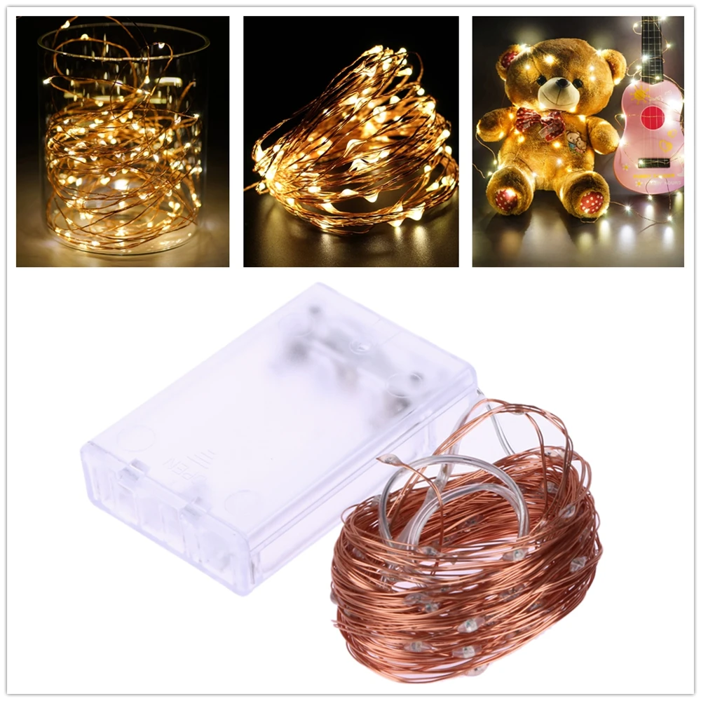 50pcs/lot Fairy Lights 2M 3M 5M 10M Copper Wire LED String Lights AA Battery Powered Indoor Decorative Lights for Wedding Party