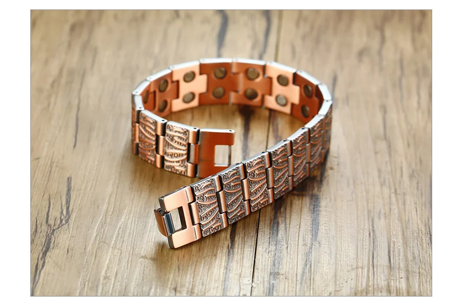 Vnox Stylish Double Row Magnets Red Copper Bracelets 15MM Healthy Magnetic Bio Energy Link Chain Pulsera Masculina 8.6"