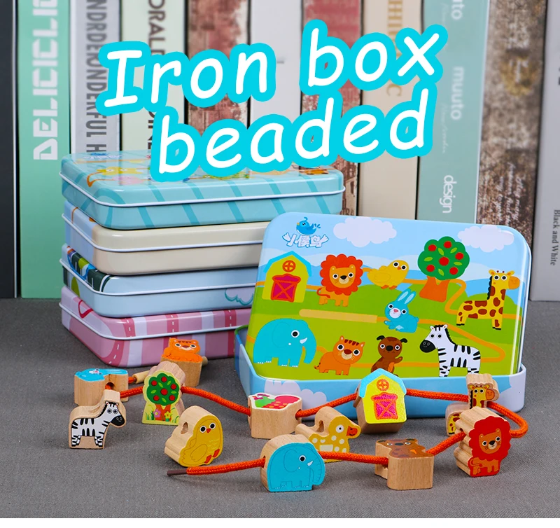 Logwood Детские деревянные игрушки DIY игрушка мультфильм фрукты животное нанизывание резьбы деревянные бусины игрушка Monterssori развивающие для детей