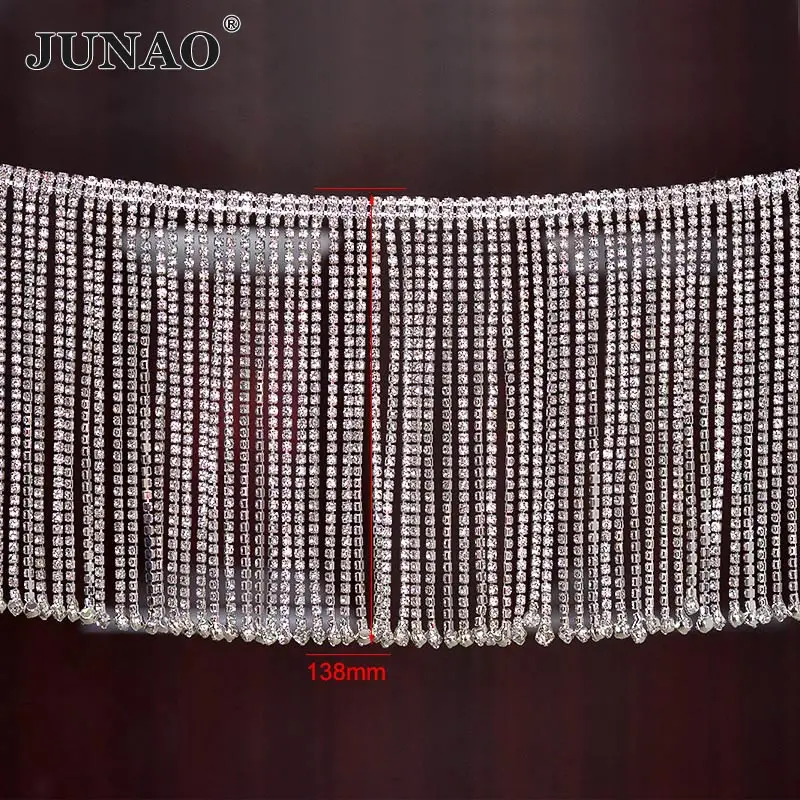 Clear Design JUNAO 45 см прозрачный кристалл отделка стразы бахрома Талия цепь тело коготь цепь швейная кисточка Сексуальная одежды цепочка для поделок своими руками - Цвет: Clear Design
