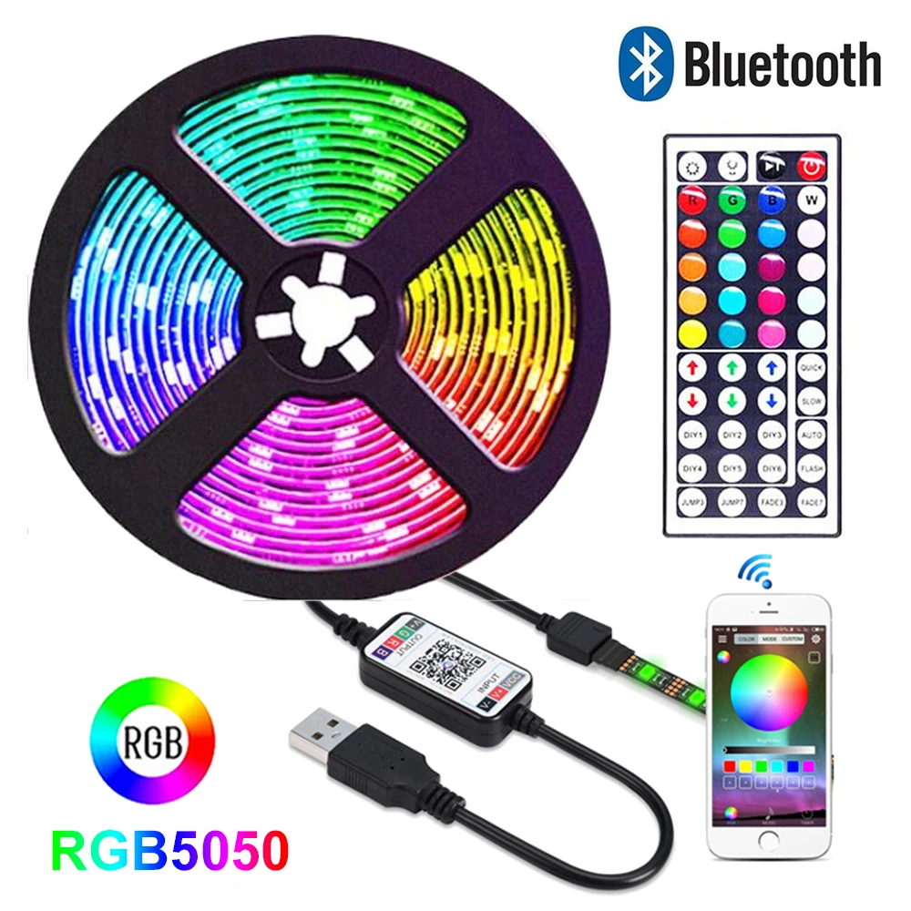 5V USB LED Strip RGB 5050 Bluetooth APP Control 1-5m Flexible LED Tape Lamp with IR Remote Control DIY Computer PC TV Backlight