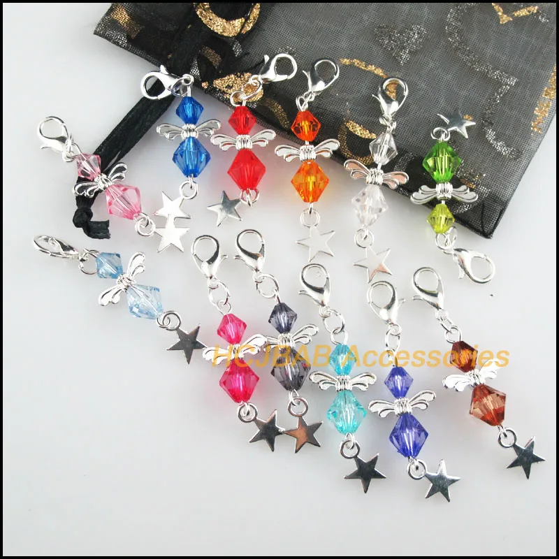 12 новых ангелов 14x34 мм Шармы смешанные Ромбики Акриловые Звезда с серебристым