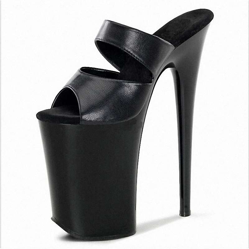 Black Baking Paint Open Toe Trend Slippers 8 Inches Women Sexy Fetish High Stripper Heels Platform 20CM Cross Dressing Show New