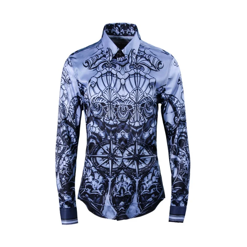 2019 Роскошные футболка с печатным узором Для мужчин синего цвета длинными