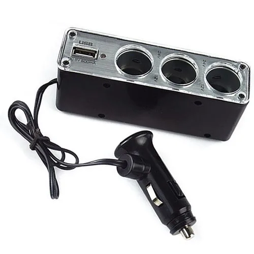 

3 Way Car Cigarette Lighter Socket Splitter Charger Power Adapter+USB DC 12V-24V