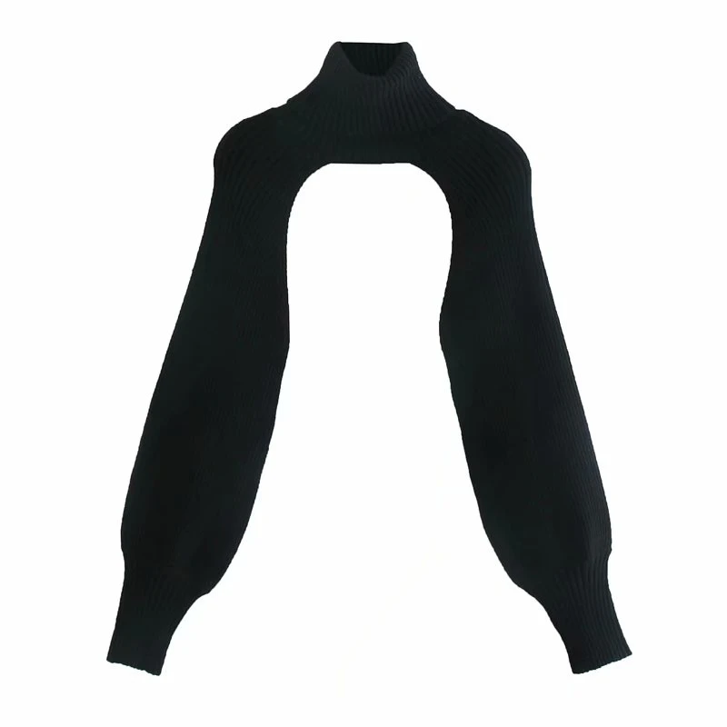 

Elegant Women Black Pullover Sweater 2020 Fashion Ladies Turtleneck Knitted Tops Streetwear Female Short Sweater Chic Girl
