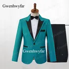Gwenhwyfar мужские костюмы зеленый павлин 2019 Новый заостренный лацкан Свадебные смокинги для жениха 2 шт. Формальное вечернее платье Мужские костюмы (куртка + брюки)