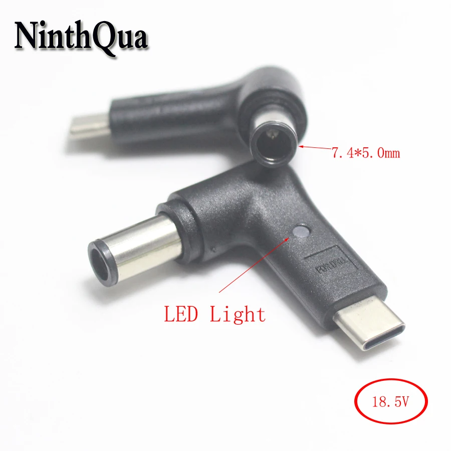 1pcs PD13 7.4*5.0mm Black Head with Pin DC Power Plug to Type-C Male Connector Red LED Light Charging Adapter 18.5V for Dell