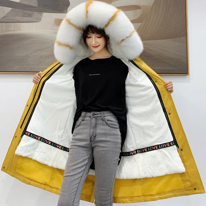 New Colors Real Fur Parkas Winter Jacket Women 2020 New Detachable Patchwork Fox Fur Coats Overcoat Rex Rabbit Fur Liner Warm