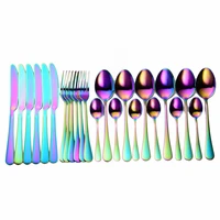 stainless steel cutlery set forks spoons knives set dinnerware kitchen tableware 24pcs rainbow silverware set flatware dinner