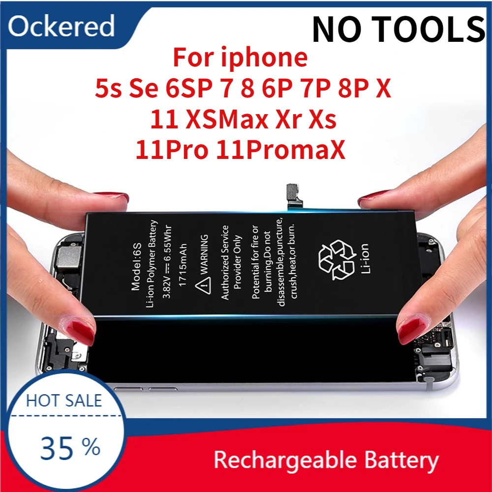 

Аккумуляторная батарея для IPhone 5 11 6s 6, замена батарей для IPhone 11Pro 5s Se 6SP 7 8 6P 7P 8P Xr Xs XSMax, без инструментов