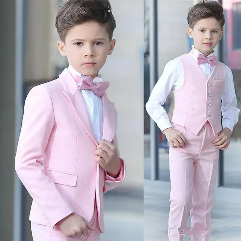 

Boy's Pink Suit Wedding Peak Lapel One Button Boy Formal Wear Kids Suits for Prom Party Suit (Blazer+Pants+Vest+BowTie）
