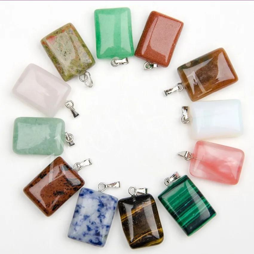 

FYJS Unique 10 Pcs Silver Plated Rectangle Shape Malachite Stone Pendant Cherry Quartz Jewelry