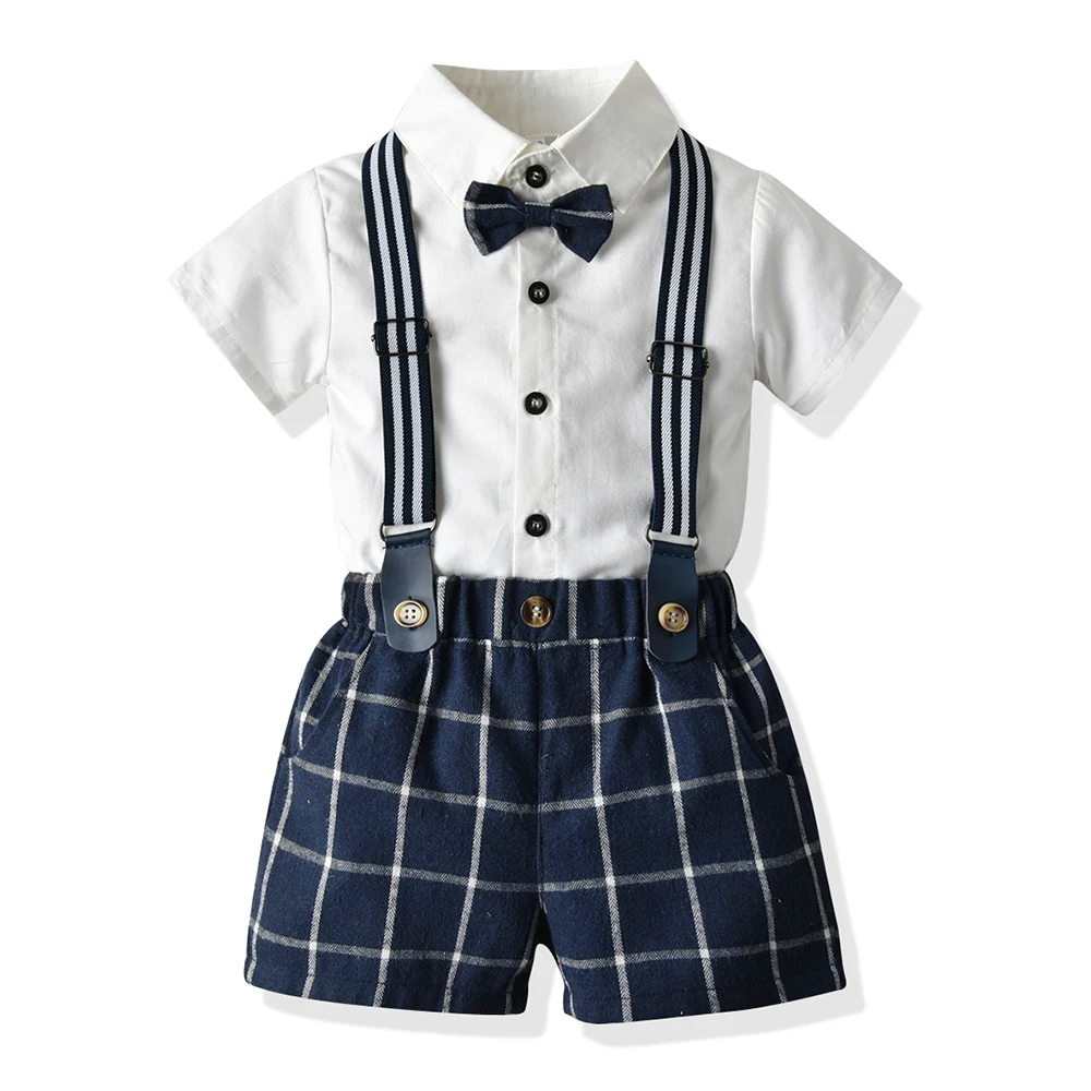 

Tem Doger 2021 Summer New Fashion Boys Clothing Set Gentleman Casual Suits Bowtie Short Sleeve +Shorts 2Pcs Sets Boy Clothes