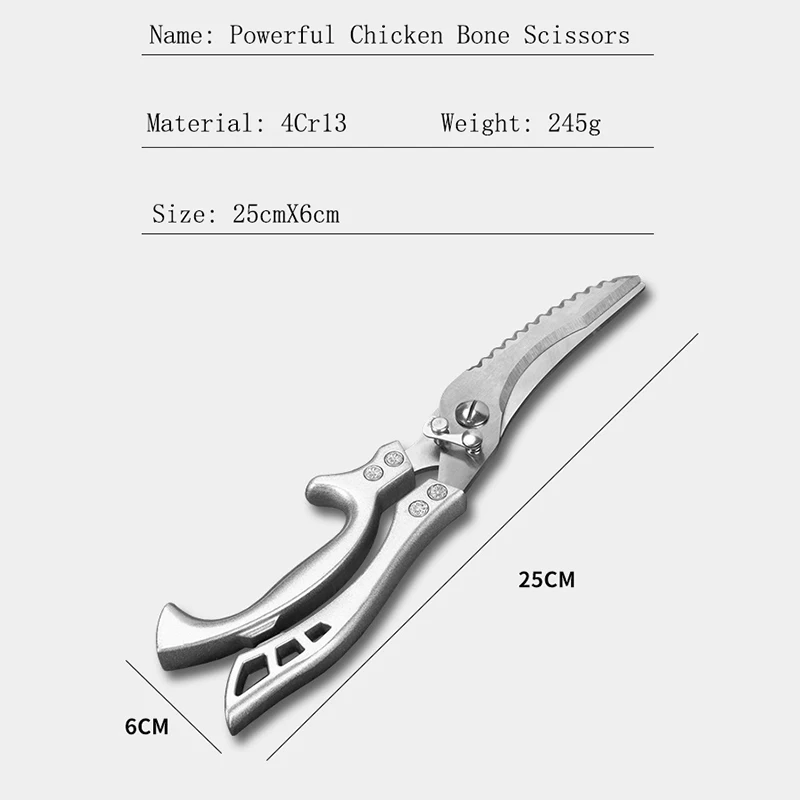 

Stainless Steel Scissors Powerful Chicken Bone Scissors Chicken Fish Scissors Stainless Steel Multi-function Cooking Knife