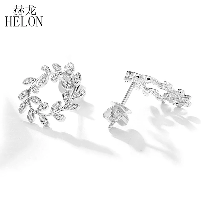 HELON Solid 14k белое золото круглые 0.21ct натуральные Алмазы обручальные свадебные серьги-гвоздики женские Уникальные изысканные модные ювелирные изделия