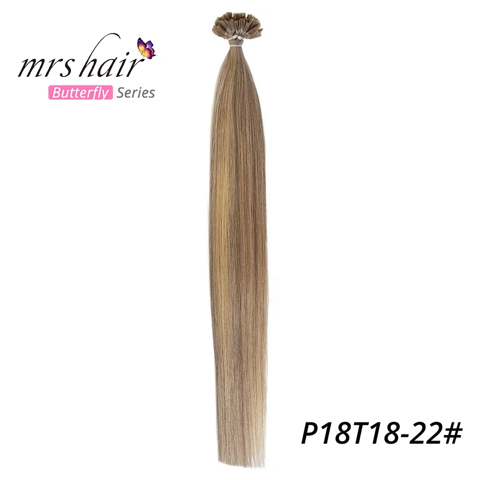 MRS HAIR, 1 г/шт., Омбре, накладные прямые волосы Remy Nail, кератиновые человеческие волосы, 50 шт., 14 дюймов, 18 дюймов, 20 дюймов - Цвет: P18T18-22