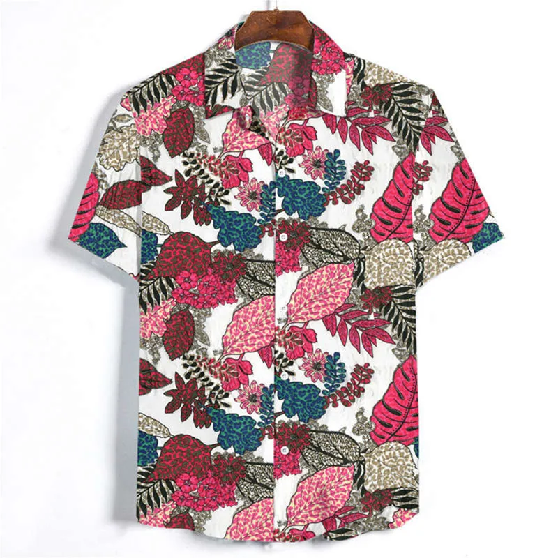 Популярная мужская летняя ретро блузка с цветочным принтом Повседневная тонкая