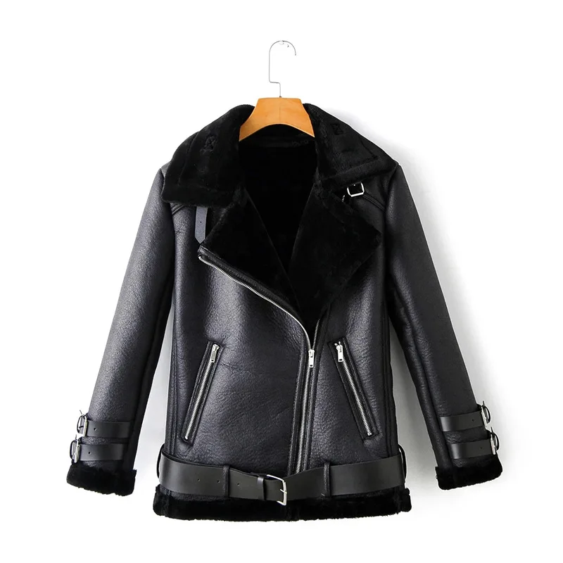 

/ Autumn winter 2020 PU leather coat locomotive coat female winter Plush cashmere BF loose fur one piece jacket