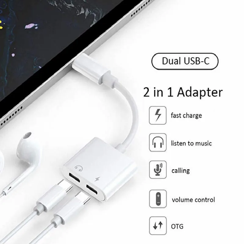 Type C One drags two to Audio and Charger Dual USB Headphones &ampamp Splitter For Huawei Xiaomi Samsung | Мобильные телефоны и