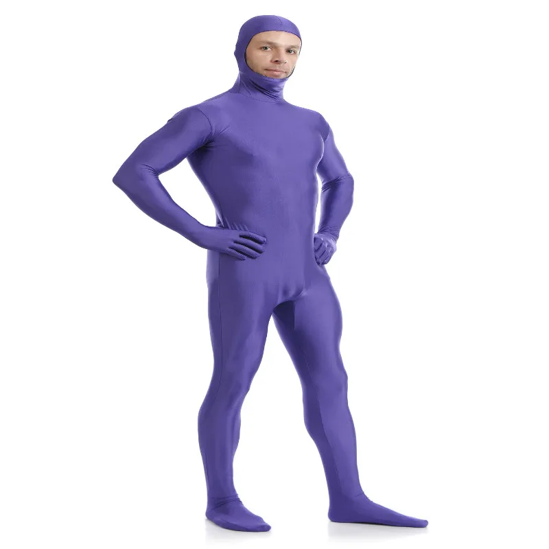 Костюм унисекс с открытым лицом Zentai из спандекса облегающий костюм фиолетового