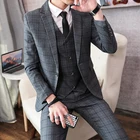 (Куртка + жилет + брюки) модный бутик полосатый тонкий мужской деловой повседневный костюм 3 шт. комплект свадебное платье для жениха смокинг мужские костюмы